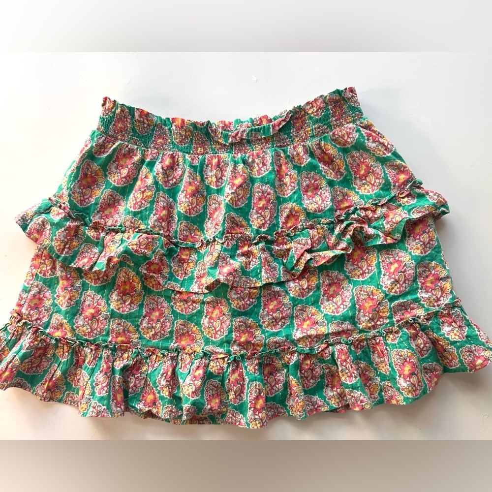 Mini Boden Floral Metallic Gold Tiered Skort 11/12